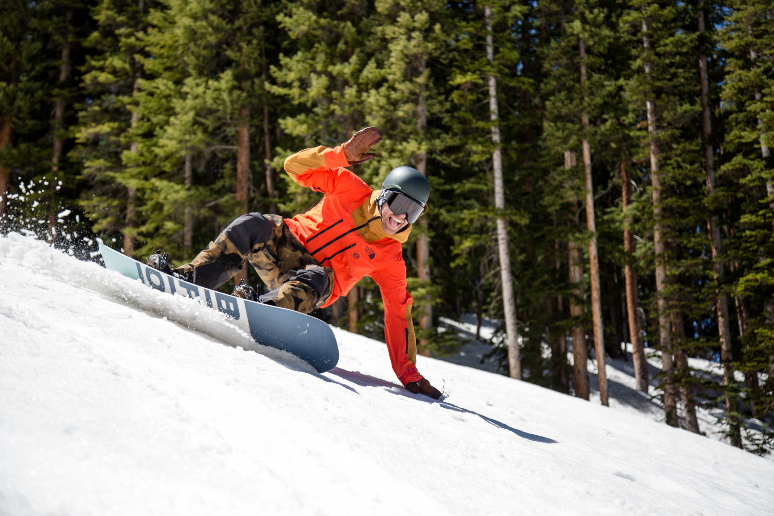 PSIA-AASI National Team Member Chris Rogers snowboard in The North Face outerwear.