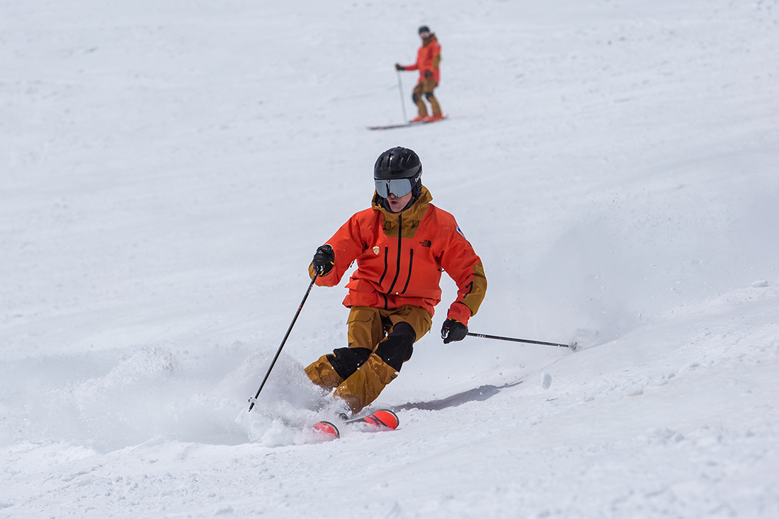Josh Fogg skis a steep pitch
